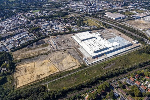 Aerial view, new access road, Oberhausen-Waldteich new EDEKA logistics centre for the Rhine-Ruhr