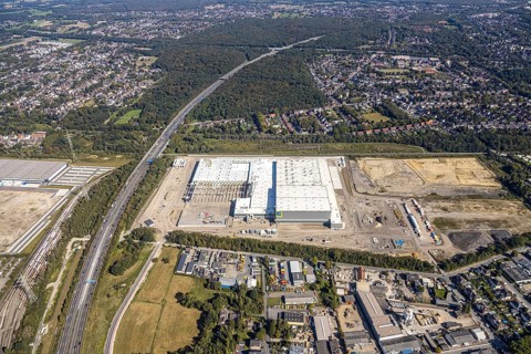 Aerial view, new access road, Oberhausen-Waldteich new EDEKA logistics centre for the Rhine-Ruhr