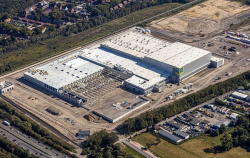 Aerial view, new access road, Oberhausen-Waldteich new EDEKA logistics centre for the Rhine-Ruhr