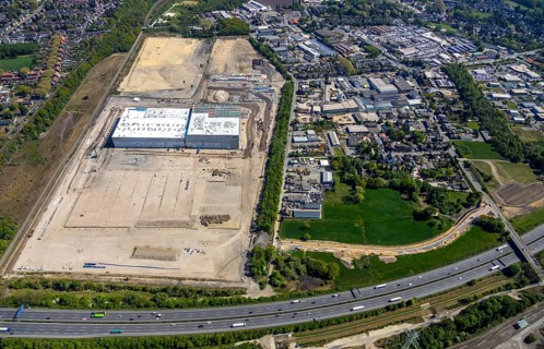 Aerial view, Logport V, Duisburger Hafen AG, Duisport, EDEKA logistics centre, central warehouse,
