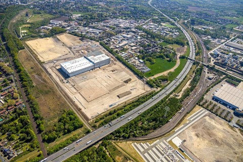 Aerial view, Logport V, Duisburger Hafen AG, Duisport, EDEKA logistics centre, central warehouse,