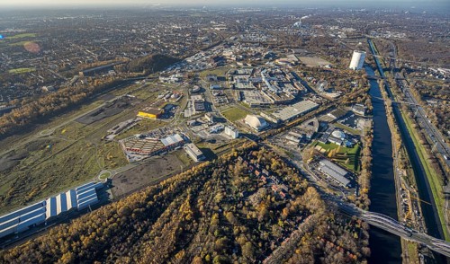 Aerial view, Neue Mitte, CentrO site, gasometer renovation measures, Poco Einrichtungsmarkt,