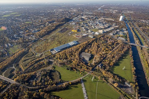 Aerial view, Neue Mitte, CentrO site, gasometer renovation measures, Poco Einrichtungsmarkt,