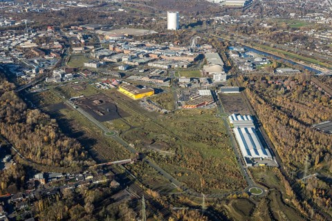 Aerial view, Neue Mitte, CentrO Geläƒände, Gasometer renovation measures, Poco Einrichtungsmarkt,