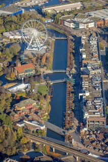 Aerial view, CentrO Promenade, CentrO Ferris wheel, canal, Marienviertel Ost, Oberhausen, Ruhr