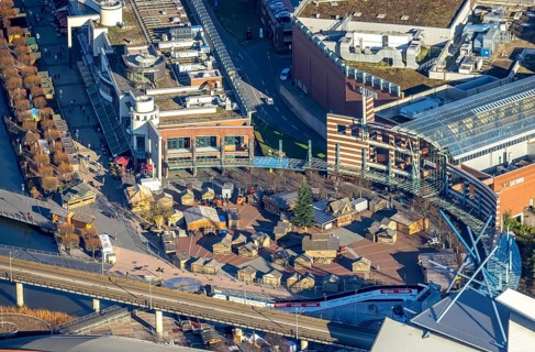 Aerial view, Centro, Platz der Guten Hoffnung, preparations for the Centro Christmas market,