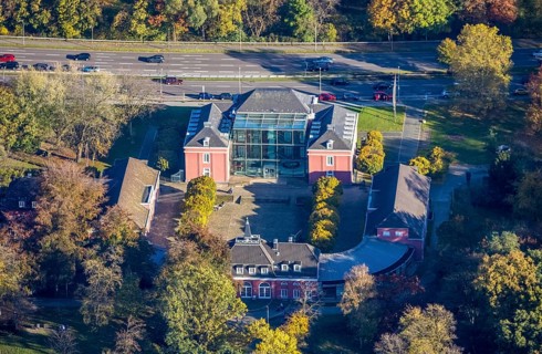 Aerial view, LUDWIGGALERIE Schloss Oberhausen, art museum, Marienviertel, Oberhausen, Ruhr area,