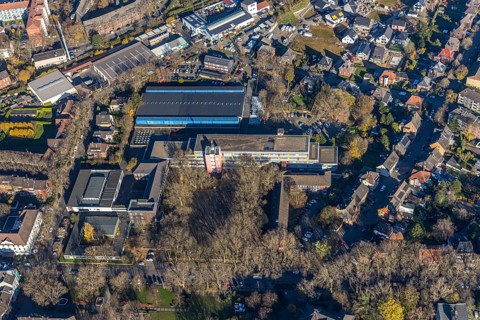 Aerial view, comprehensive school Osterfeld, GSO Halle, Osterfeld, Oberhausen, Ruhr area, North