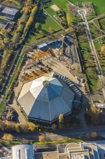 Aerial view, construction site renovation garden dome, Osterfeld, Oberhausen, Ruhr area, North
