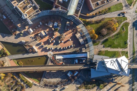 Aerial view, Platz der Guten Hoffnung, CentrO area, Borbeck, Oberhausen, Ruhr area, North