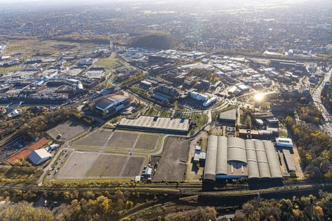 Aerial view, König-Pilsener-ARENA, LVR-Industriemuseum, Peter-Behrens-Bau, CentrO, Buschhausen,