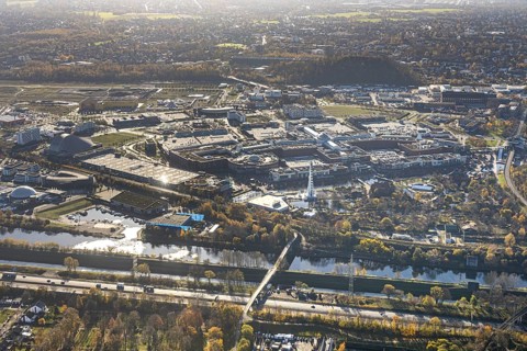 Aerial view, CentrO shopping centre, Rhine-Herne Canal, Borbeck, Oberhausen, Ruhr area, North
