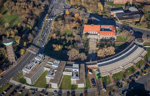 Aerial view, TZU Technology Centre for Environmental Protection Management, RWW Water Tower,