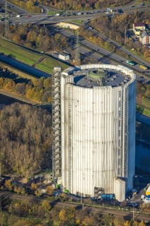 Aerial photo, gasometer renovation, covered gasometer, CentrO Ferris wheel, Buschhausen,