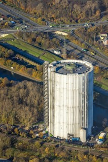 Aerial photo, gasometer renovation, covered gasometer, CentrO Ferris wheel, Buschhausen,