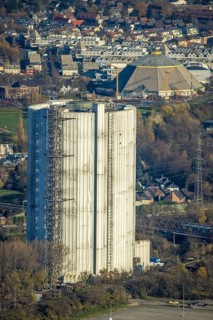 Aerial view, gasometer renovation, covered gasometer, CentrO Ferris wheel, Buschhausen, Oberhausen,