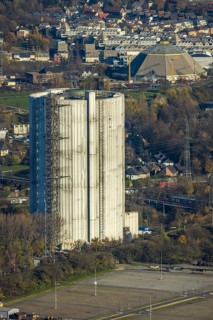 Aerial view, gasometer renovation, covered gasometer, CentrO Ferris wheel, Buschhausen, Oberhausen,