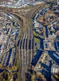 Aerial view, Oberhausen main station, city centre, Oberhausen, Ruhr area, North Rhine-Westphalia,