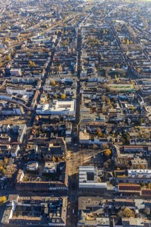 Aerial view, Catholic Church at Altmarkt, Altmarkt, city centre, Oberhausen, Ruhr area, North