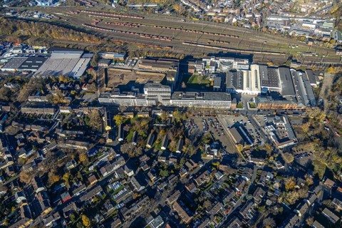 Aerial view, Quartier231 BusinessPark, Lirich, Oberhausen, Ruhr area, North Rhine-Westphalia,
