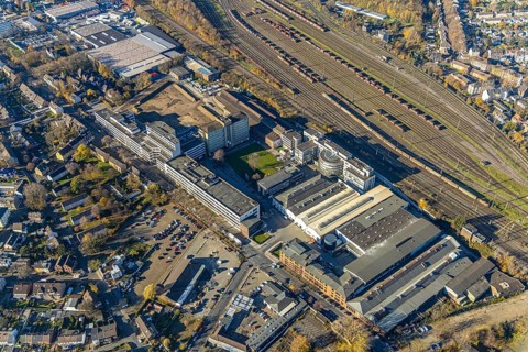Aerial view, Quartier231 BusinessPark, Lirich, Oberhausen, Ruhr area, North Rhine-Westphalia,