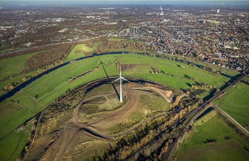 Aerial view, Styrumer Ruhrbogen, Ruhrwiesen, landfill Kolkerhofweg, city triangle