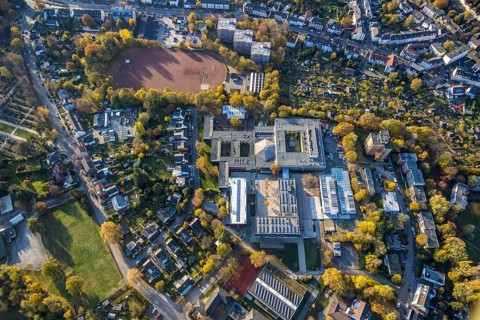 Aerial view, school centre, Städt. Gymnasium Broich, Städt. Realschule Broich, Broich - Ost,