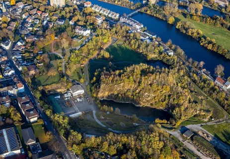 Aerial view, Rauen quarry, Ruhr river, Saarn, Mülheim an der Ruhr, Ruhr area, North