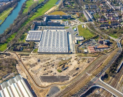Aerial photograph, ALDI SOUTH Group, expansion stages, new building, Styrum, Mülheim an der Ruhr,