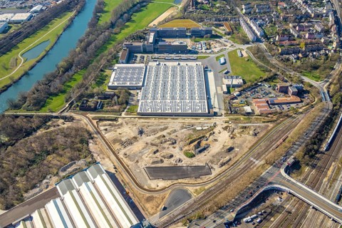 Aerial photograph, ALDI SOUTH Group, expansion stages, new building, Styrum, Mülheim an der Ruhr,