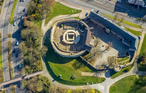 Aerial photo, Broich Castle, left, Ruhr, perpendicular, view, Mülheim an der Ruhr, Ruhr area, North
