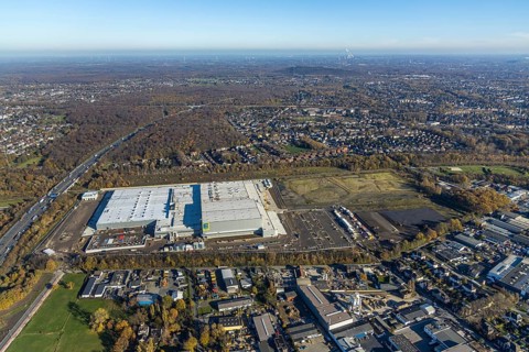 Aerial view, Edeka central warehouse logistics centre, Waldteich, Schwarrze Heide, Oberhausen, Ruhr