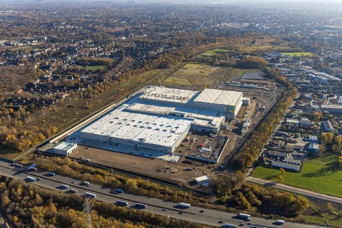 Aerial view, Edeka central warehouse logistics centre, Waldteich, Schwarrze Heide, Oberhausen, Ruhr