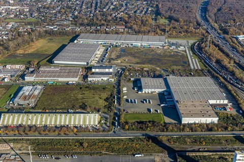 Aerial view, industrial estate Im Lekkerland, Geodis Logistik, Lekkerland, SEGRO Logistics Park,