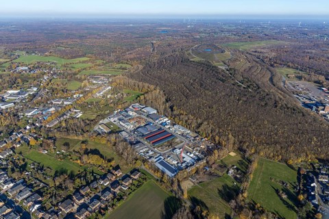 Aerial view, industrial area Im Venn, Sterkrader Venn, Halde Haniel, Königshtardt, Oberhausen, Ruhr