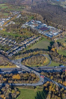 Aerial view, industrial area Im Venn, Sterkrader Venn, motorway A2 junction