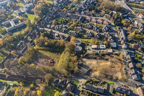 Aerial view, RWW Rheinisch-Westfälische Wasserwerksgesellschaft, construction site, Tackenberg