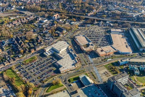 Aerial view, Sterkrader Tor Oberhausen shopping centre, Deer-Center, Sterkrade Mitte, Oberhausen,
