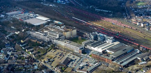 Aerial view, Quartier231 Businesspark, freight yard Oberhausen West, Oberhausen, Ruhr area, North