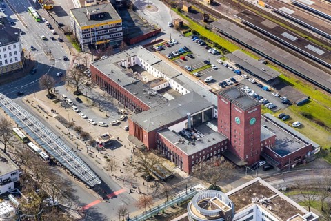 Aerial view, Oberhausen main station, Willy-Brandt-Platz, Oberhausen, Ruhr area, North