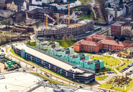 Aerial view, Gute Hoffnung residential complex, Reinholf-Krohn-Park, car park Technisches Kaufhaus,