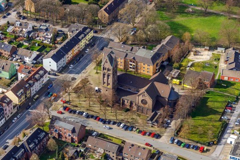 Aerial view, St. Josef Heide Catholic Church, Osterfeld, Oberhausen, Ruhr area, North