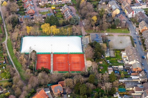 Aerial view, tennis facility Tennis Club Babcock 1975, Alstaden, Oberhausen, Ruhr area, North
