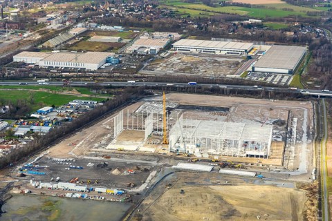 Aerial view, Waldteich business park, logport, logistics area, Weierheide industrial estate,
