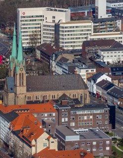 Aerial view, Catholic parish church St. Marien, employment agency and job centre Oberhausen,