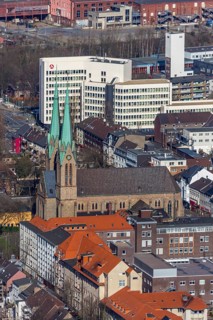 Aerial view, Catholic parish church St. Marien, employment agency and job centre Oberhausen,
