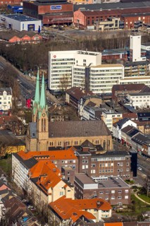 Aerial view, Catholic parish church St. Marien, employment agency and job centre Oberhausen,