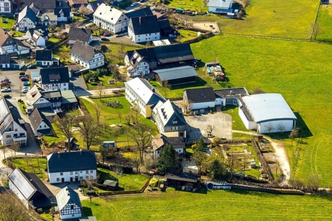 Aerial photo, Catholic primary school Helleferld, Hellefeld, Sundern, Sauerland, North