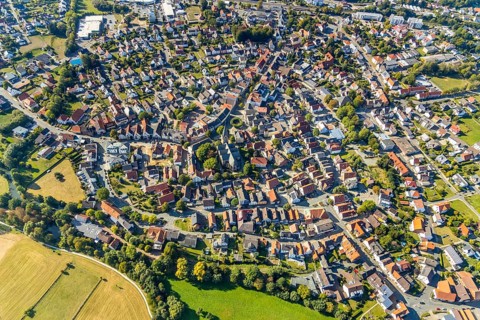 Aerial view, local view, parish church St. Marien, Steinheim, OWL, Ostwestfalen-Lippe, East