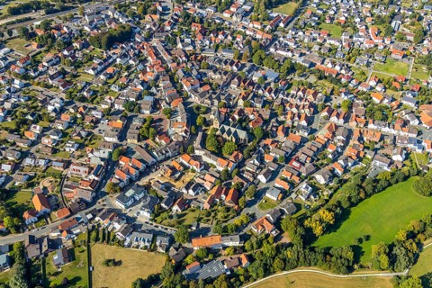 Aerial view, local view, parish church St. Marien, Steinheim, OWL, Ostwestfalen-Lippe, East